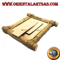 Vertical photo frame in coffee wood and decorations in bark and natural elements of 28 x 28 cm