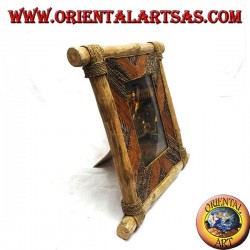 Vertikaler Fotorahmen aus Kaffeeholz und Dekorationen aus Rinde und natürlichen Elementen 35 x 33 cm