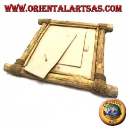 Vertical photo frame in coffee wood and decorations in bark and natural elements 35 x 33 cm