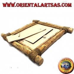 Vertical photo frame in coffee wood and decorations in bark and natural elements 35 x 33 cm