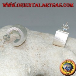 Wide squared circle silver earrings with satin finish and 15 mm butterfly clasp