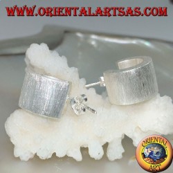 Wide squared circle silver earrings with satin finish and 15 mm butterfly clasp