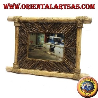 Vertikaler Fotorahmen aus Kaffeeholz und Dekorationen aus Rindenstäbchen (35 x 33 cm)
