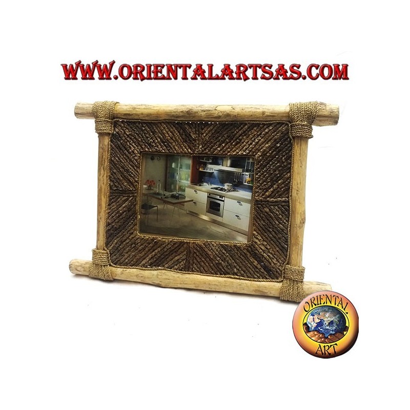 Cadre photo vertical en bois de café et décorations en bâtonnets d'écorce de 35 x 33 cm