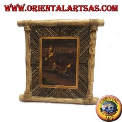 Vertikaler Fotorahmen aus Kaffeeholz und Dekorationen aus Rindenstäbchen (35 x 33 cm)