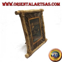 Cadre photo vertical en bois de café et décorations en bâtonnets d'écorce de 35 x 33 cm