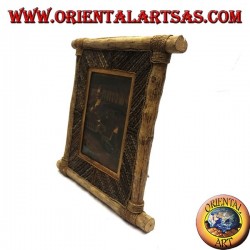 Cadre photo vertical en bois de café et décorations en bâtonnets d'écorce de 35 x 33 cm