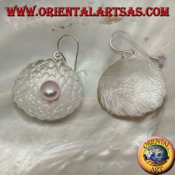 Silver earrings with pink freshwater pearl in the round satin shell inside