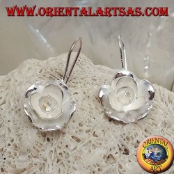 Silver earrings in the shape of a large rose with satin finish