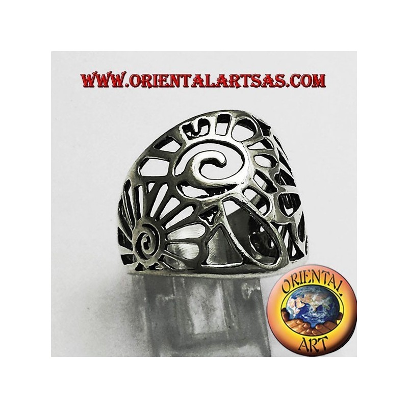 anillo de banda de concha de plata Nautilus