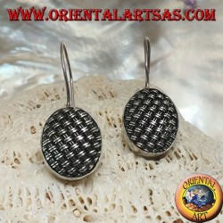 Dangling silver earrings with tightly woven oval