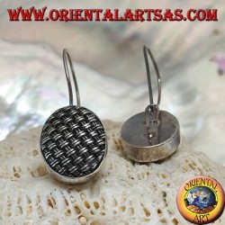 Dangling silver earrings with tightly woven oval