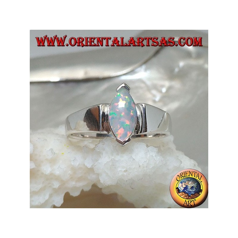 Silberring mit Shuttle-Harlekin-Opal an den Spitzen