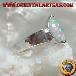 Silver ring with shuttle harlequin opal set on the tips