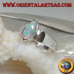 Silver ring with shuttle harlequin opal set on the tips