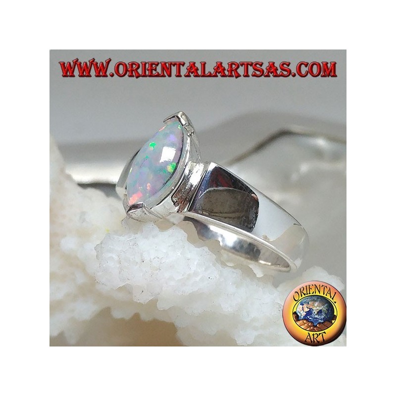 Silberring mit Shuttle-Harlekin-Opal an den Spitzen