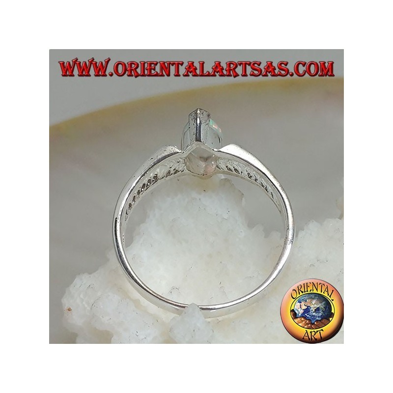 Silver ring with shuttle harlequin opal set on the tips
