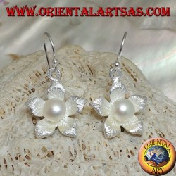 Boucles d'oreilles en argent avec feuille en forme de pendentif étoile en satin et perle d'eau blanche