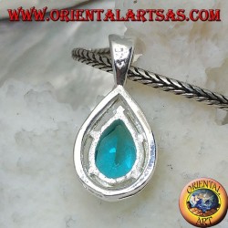 Silver pendant with faceted blue topaz set on a drop-shaped mount