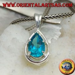 Silver pendant with faceted blue topaz set on a drop-shaped mount
