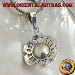 Openwork silver pendant with marcasite on the petals and giant freshwater pearl in the center