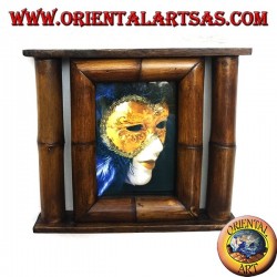 Photo frame in teak and bamboo with side cane of 29x25 cm