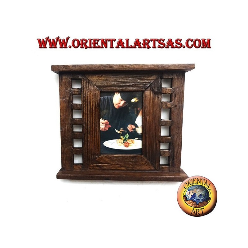 Cadre photo en bois de teck antique avec carrés latéraux de 28x24 cm