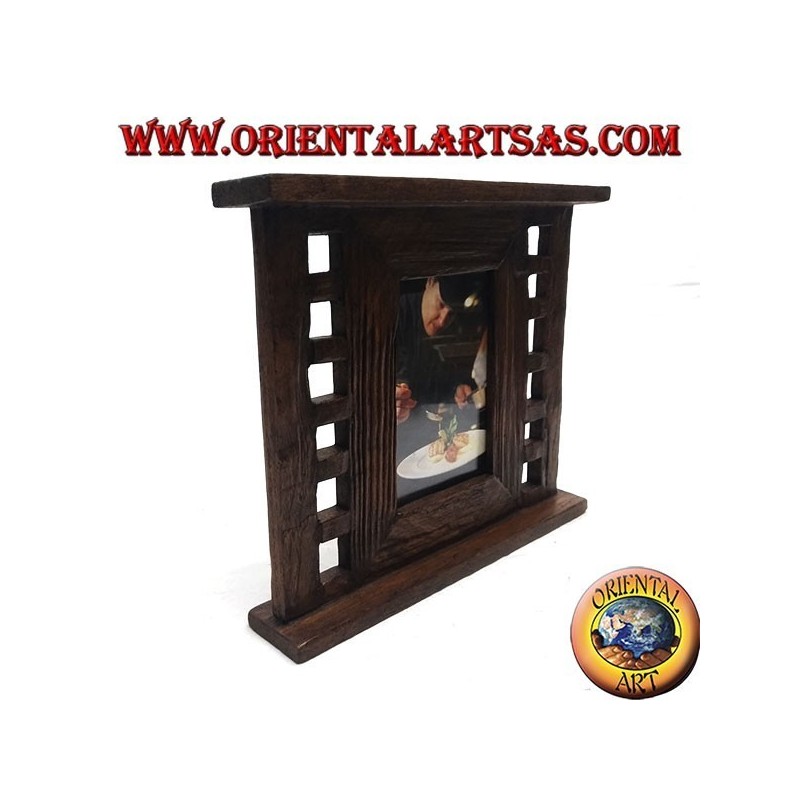 Cornice portafoto in legno di teak antico con quadretti laterali da 28x24 cm
