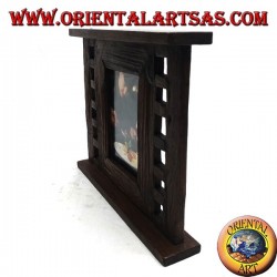 Cadre photo en bois de teck antique avec carrés latéraux de 28x24 cm