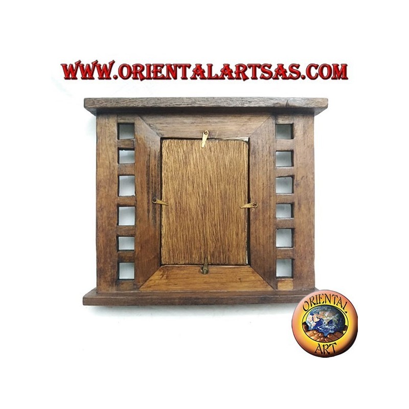 Cadre photo en bois de teck antique avec carrés latéraux de 28x24 cm