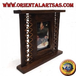 Cadre photo en bois de teck antique avec écorce tissée sur les côtés de 28x24 cm