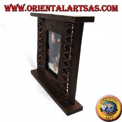 Antique teak wood photo frame with bark woven on the sides of 28x24 cm