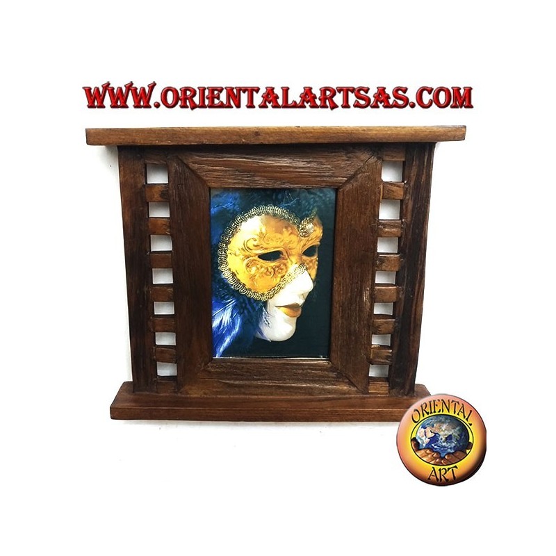 Antiker Fotorahmen aus Teakholz mit Seitenquadraten von 31 x 27 cm