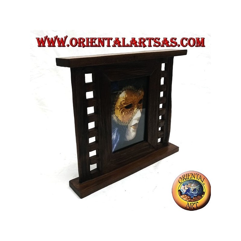 Cornice portafoto in legno di teak antico con quadretti laterali da 31x27 cm