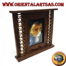 Antique teak wood photo frame with 31x27 cm woven bark on the sides