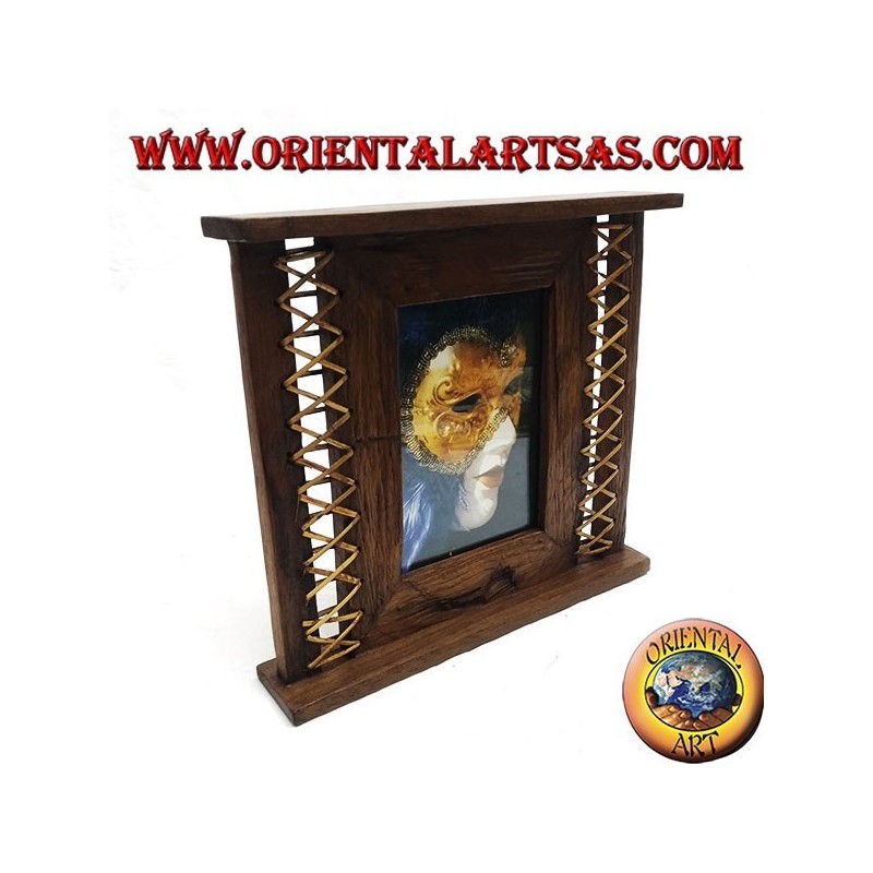 Antique teak wood photo frame with 31x27 cm woven bark on the sides