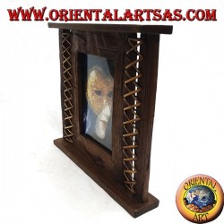 Antique teak wood photo frame with 31x27 cm woven bark on the sides