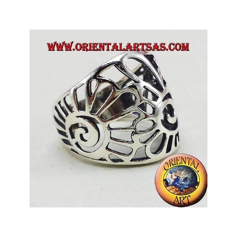 anillo de banda de concha de plata Nautilus