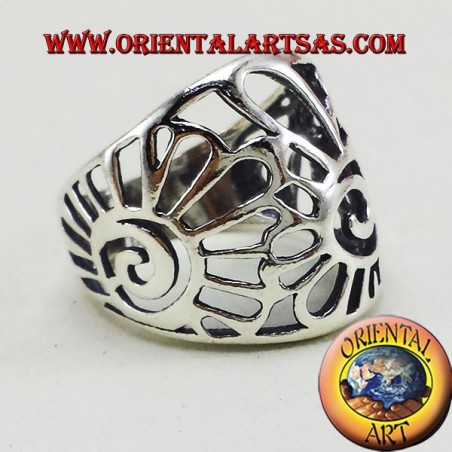 anillo de banda de concha de plata Nautilus