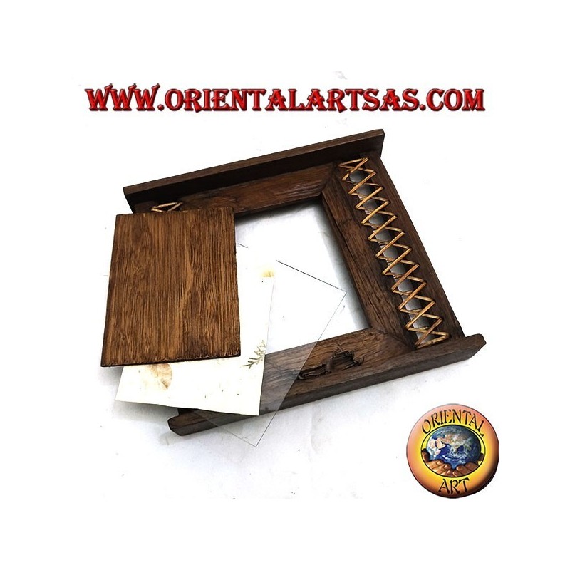 Antique teak wood photo frame with 31x27 cm woven bark on the sides