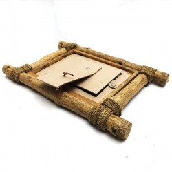 Horizontal photo frame in coffee wood and bark stick decorations 19 x 29 cm