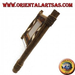 Double photo frame in coffee wood with bark decorations and natural elements 33 x 42 cm