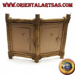 Marco de fotos doble en madera de café y decoraciones en palitos de corteza 33 x 42 cm.