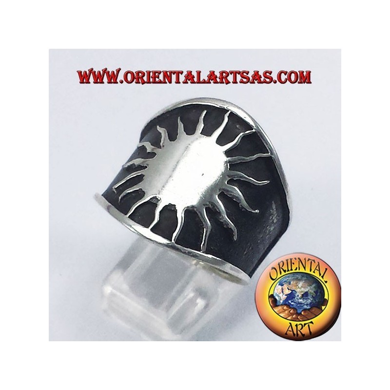 anello fascia larga sole in argento