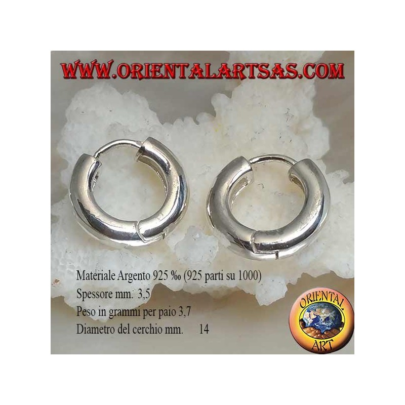 Simple hoop silver earring and 3.5 x 14 mm snap closure