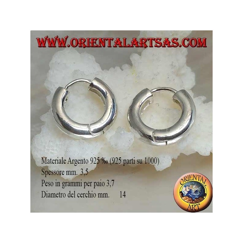 Orecchino in argento a cerchio semplice e chiusura a scatto da 3,5 x 14 mm