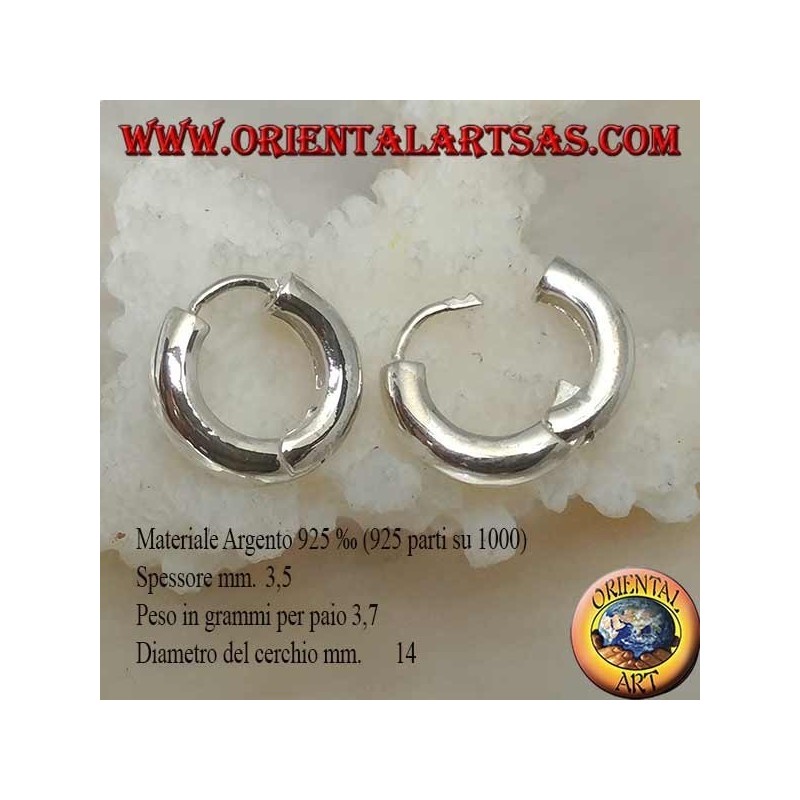 Orecchino in argento a cerchio semplice e chiusura a scatto da 3,5 x 14 mm