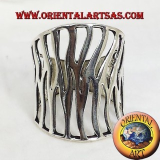 carved flame silver band ring