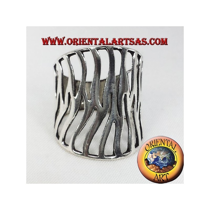 Anello fascia intagliata fiamma in argento