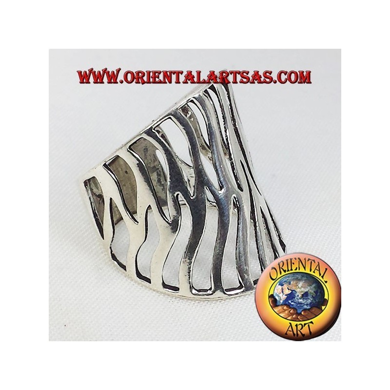 carved flame silver band ring